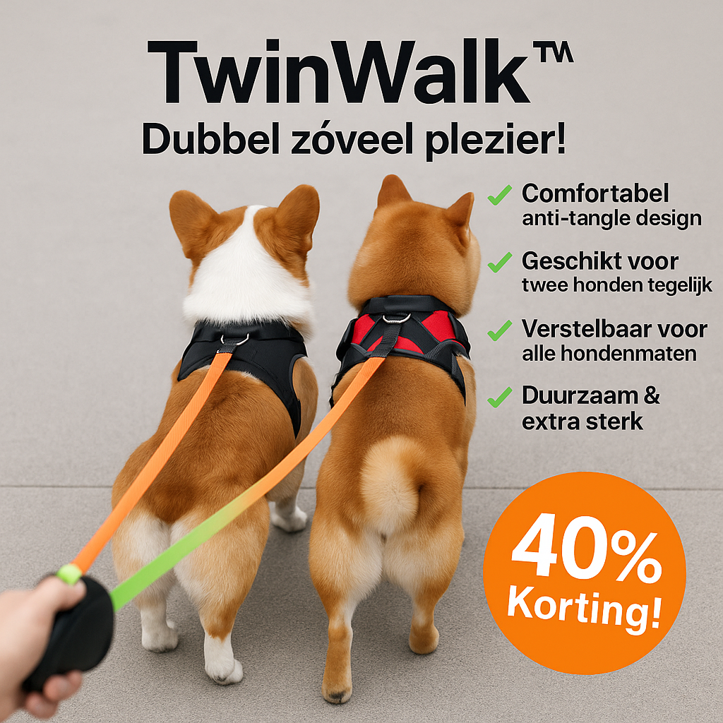 TwinWalk™ | Zeg vaarwel tegen in de knoop zittende hondenriemen!