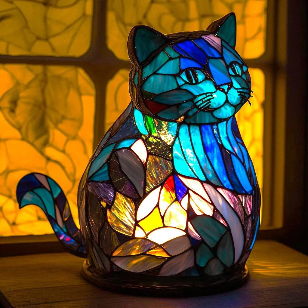 Nala - Magische kattenlamp van gekleurd glas