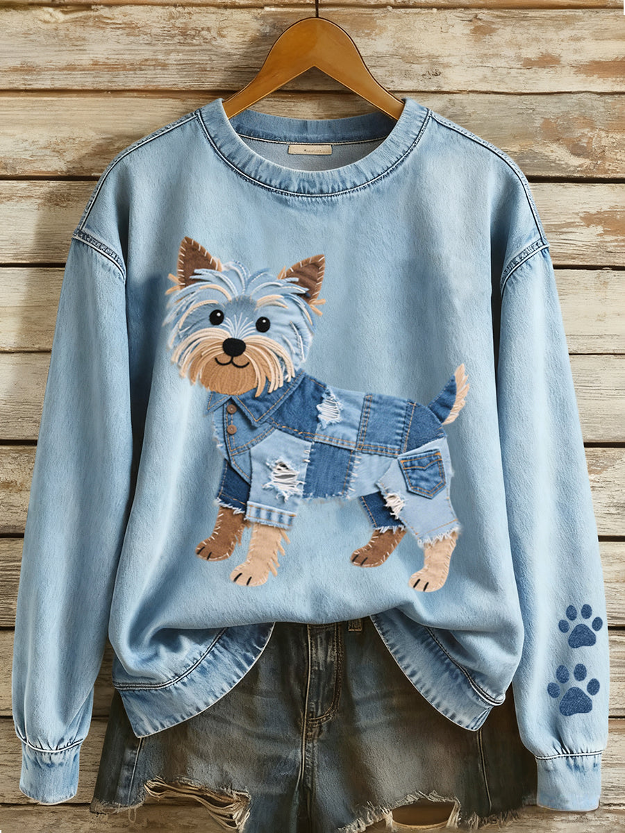 Prachtige dameshoodie met Yorkshire Terrier-patchworkmotief